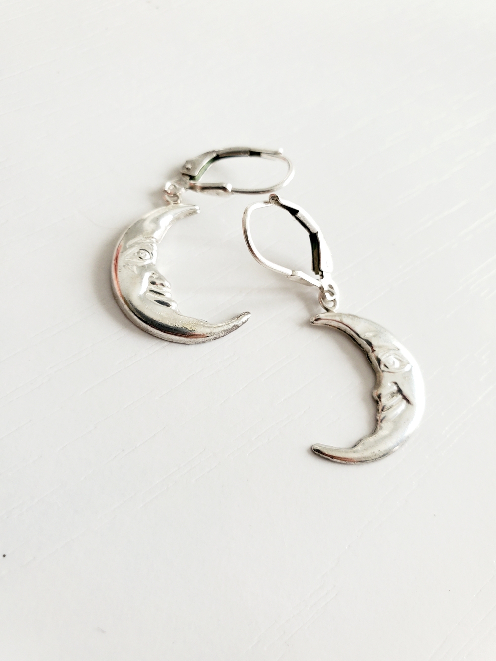 Vintage Solid 925 Sterling Silver "Man in the Moon" Drop Earrings ✨